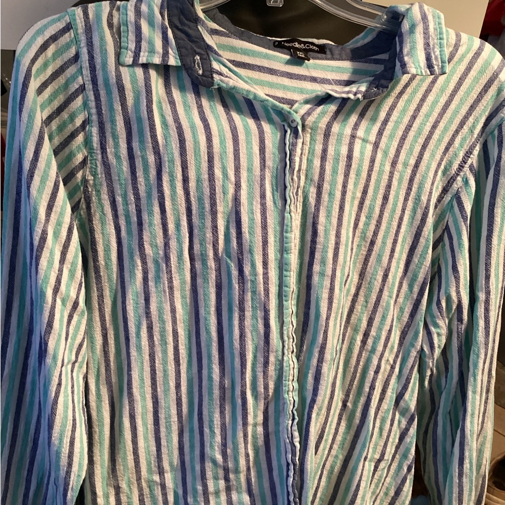 Needle and Cloth linen blend women’s long sleeve stripe shirt Plus Size XXL 20